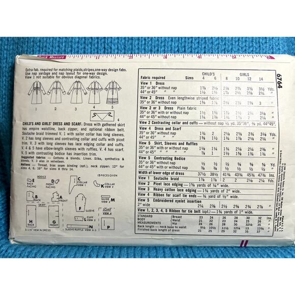 Simplicity 6764 pattern girls dress fit and flare ruffle sleeve 1960s size 12 - Picture 3 of 5